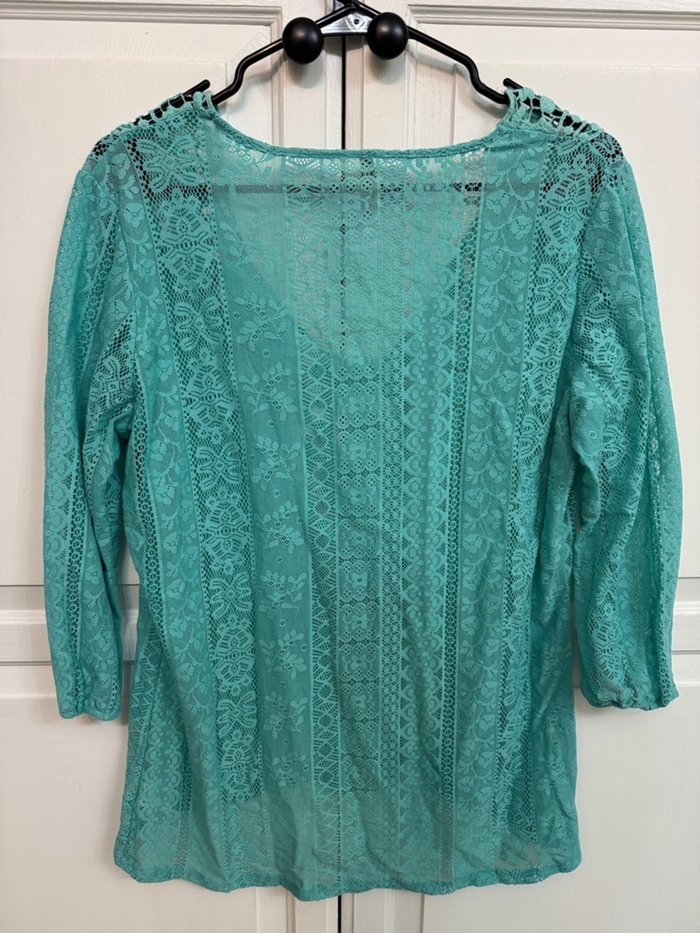 Cottagecore Teal Crochet Lace Scoop Neck Blouse. Size L. Festival summer - Picture 5 of 5